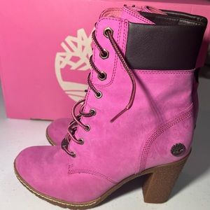 Pink timberland Cancer awareness size 7